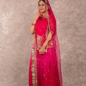 Magenta Banarsi Rajputi Suit | All Over Sequins & Aari Work | Jaipurio Designer Collection